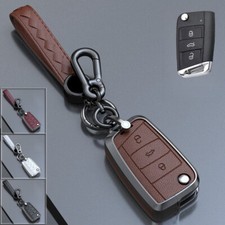 Zinc Alloy Leather Car Key Case Cover For Vw Tiguan Skoda Seat Golf Polo Karoq