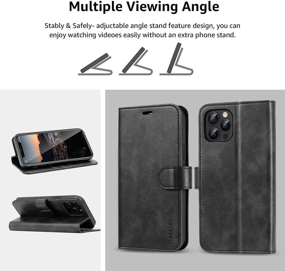 iPhone 12 Pro PU Leather Wallet Case Cover with Card Slot Magnetic + 2 Screen  - Image 4 of 4