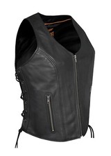 Black Women's Leather Vest Motorcycle Biker Side Laces & Zipper  Waistcoat