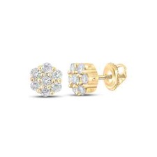 10K Yellow Gold Round Diamond Flower Cluster Earrings 1/4 Cttw Mens Womens