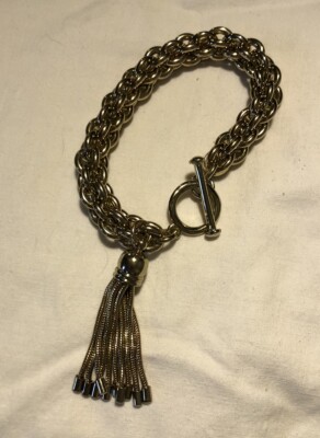 Stainless Steel Thick Rope Style Tassel Bracelet Toggle Closure 8.5  C25