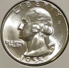 Silver Quarter - Washington - 1955 (UNC from fresh roll) [903]
