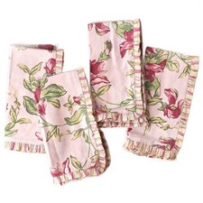 April Cornell Sweet Pea Ruffle 100% Cotton Luncheon Napkin Set of 4 Rose & Blush