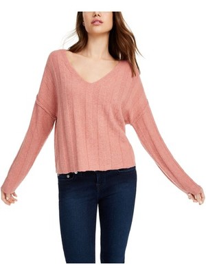 PINK ROSE Womens Dolman Sleeve Raw-hem V Neck Blouse