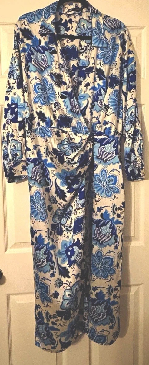zara blue and white long sleeve dress zara floral dress blue Zara Blue White Floral Plunge V-Neck 3/4 Balloon Sleeve Midi Maxi A-li Brie-parroquiadesanalbertomagno.com