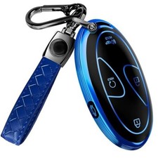 Compatible with Hyundai Key Fob Cover  Leather Blue  Black 5 Buttons 2