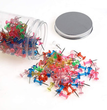 200 Pieces Standard Multi-Color Thumb Tacks Steel Sharp Point and Clear Plastic