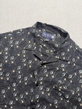 Nat Nast Shirt Mens L Black Geometric Silk Loop Collar Bowling Camp Luxury