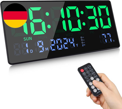 Fuloon Digitale Wanduhr, 15,5'' Groß LED Wanduhr Digital, Kalender Wanduhren Mit 