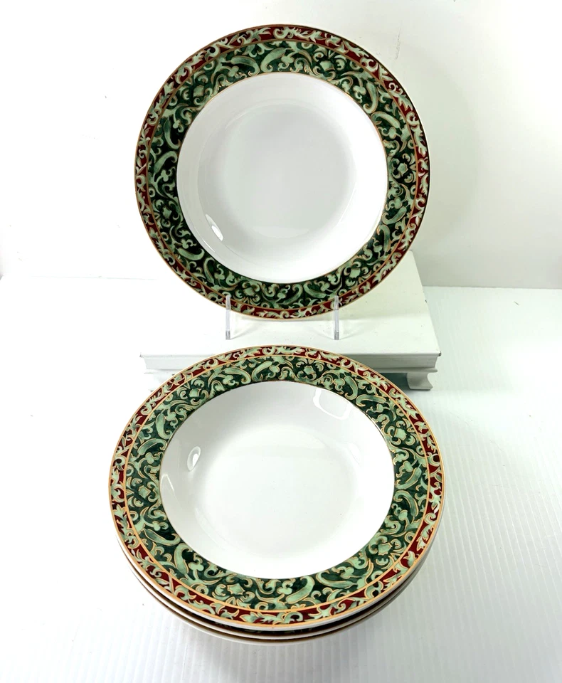 Juego de tazones de sopa con borde de vajilla adornos navideños American Atelier/4 bordes dorados Foto 2 de 4