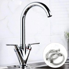 DayPlus Traditional Kitchen Mixer Tap 360° Swivel Twin Lever w/ Hoses