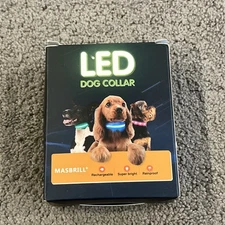 Light Up Dog Collars Rechargeable Night Lighted Waterproof LED NEW LARGE BLUE