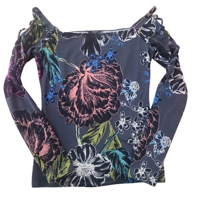 GUESS Y2K Dark Floral Lace Up Whimsigoth Long Sleeve Top Mystical Fairycore