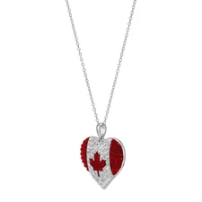 Finecraft Canada Flag Heart Pendant with Crystals in Sterling Silver, 18"