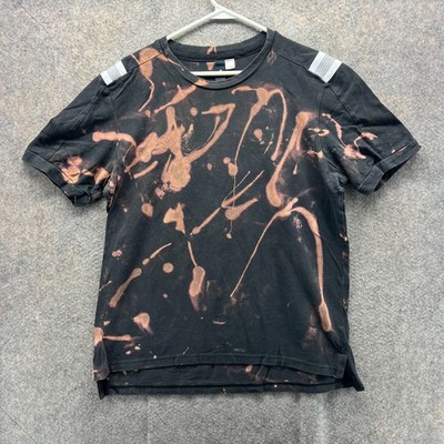 Adidas Shirt Men Medium Black Bleach Dyed Short Sleeve Reflective