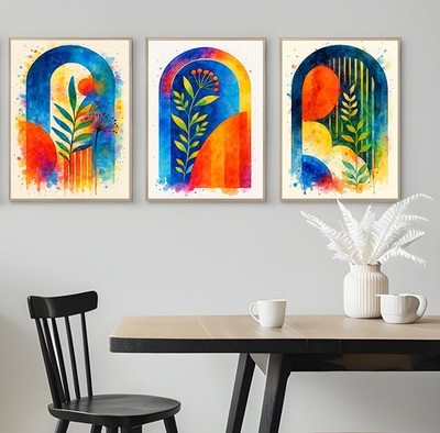 3er Set Abstraktes Aquarell Gemälde mit Pflanze Poster Home Kneipe Kunst A3 A4 A5