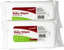 2 Pack Leader Baby Wipes Resealable Refill Pack 7.1x7.9 Lightly Scented 80 Count