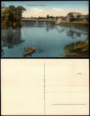 Postcard Weißenfels city lot, river and rowers 1912