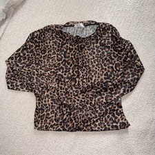M Regular Leopard Print Long Sleeve Half Zip Bodysuit Stretch