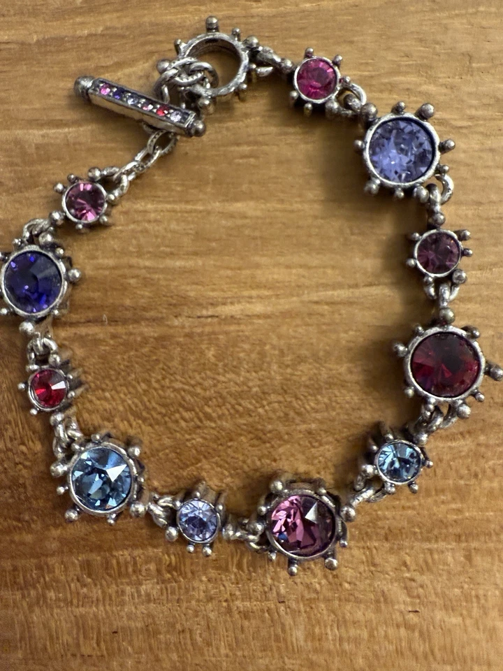 Pulsera Patricia Locke Artesanal Cristal Tonificado Plata Firmada por Artista 9" Foto 3 de 4