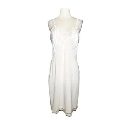 Vintage 60s Gossard Artemis Size 38 Nude Satin Nylon Lace Slip Dress Coquette