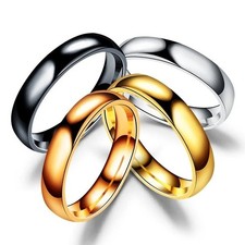 4-6MM Silver Gold Plated Stainless Steel Men Women Wedding Ring Band Size 5-13