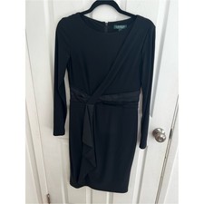 Ralph Lauren Black Long-Sleeve Midi Wrap-Detail Dress