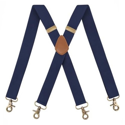 Suspenders for Men Heavy Duty 1.4 Inch Adjustable Elastic Straps X Navy Blue