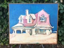 WARREN LONG Original ABSTRACT MODERN EXPRESSIONIST BEACH HOUSE CUBIC ACRYLIC OIL