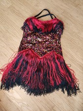 A Wish Come True Dance Costume sz Lg Child Blk Leotard-Red/Black Fringe Sequins