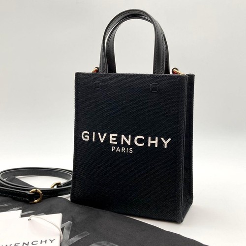 Givenchy Vertical Mini G Tote Bag Canvas Leather Logo Black Shoulder Authentic