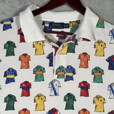 Polo Ralph Lauren Polo Shirt Mens 2XB 2XL Big White Mesh Pique Allover Print