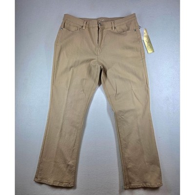 DG2 Diane Gilman New Classic Stretch Jeans Tan Khaki Petite 16P Straight Leg