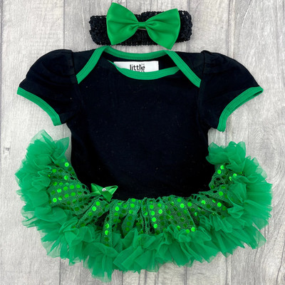 Baby Mädchen grün Tutu Kleid Strampler Outfit mit Schleife Stirnband Party 0-24M