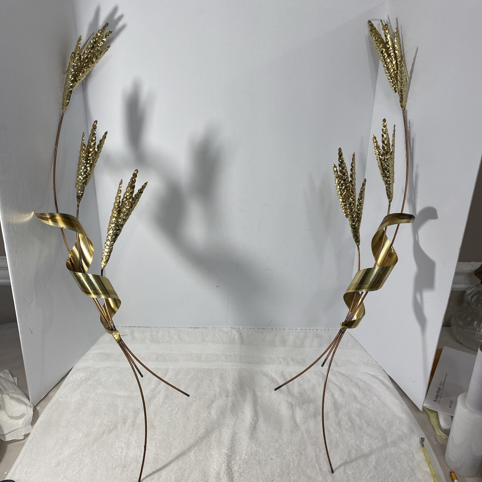 Wheat Stalk Metal Art Wall Hanging Brass & Copper MCM Sculpture 31” Home Inter