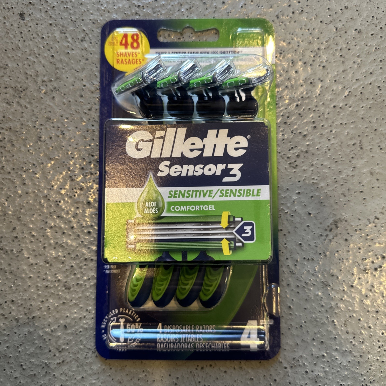 Gillette Sensor3 Sensitive Men's Disposable Razor, 4 Razors