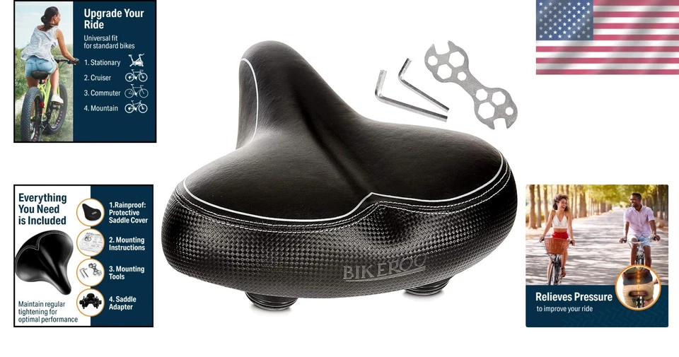 Sillín Cruiser ancho para bicicletas de interior y exterior - resortes de acero e imitación de cuero Foto 2 de 4