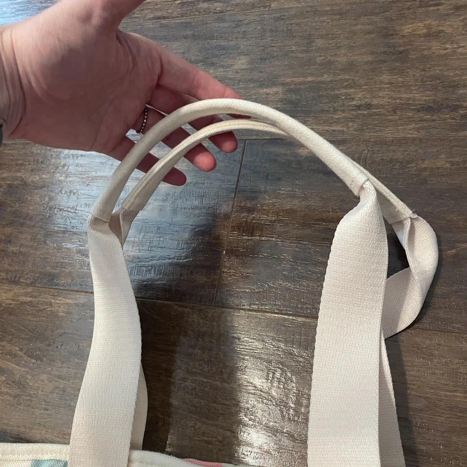 Old Navy Canvas Tote Travel Picnic Shopping Bag CREAM RAINBOW 🌈 COLORS ❣️ - Image 3 of 4