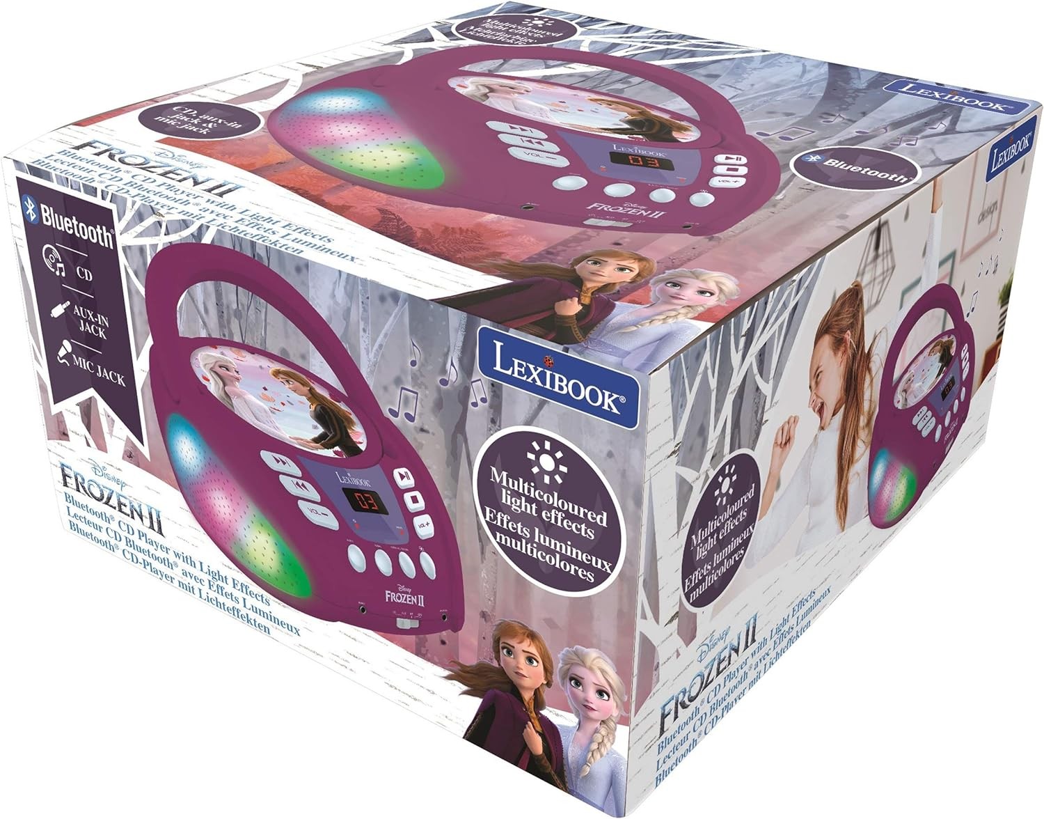 Lexibook RCD109FZ Disney Frozen 2-Bluetooth CD Player for Kids &ndash; Portable, Multi