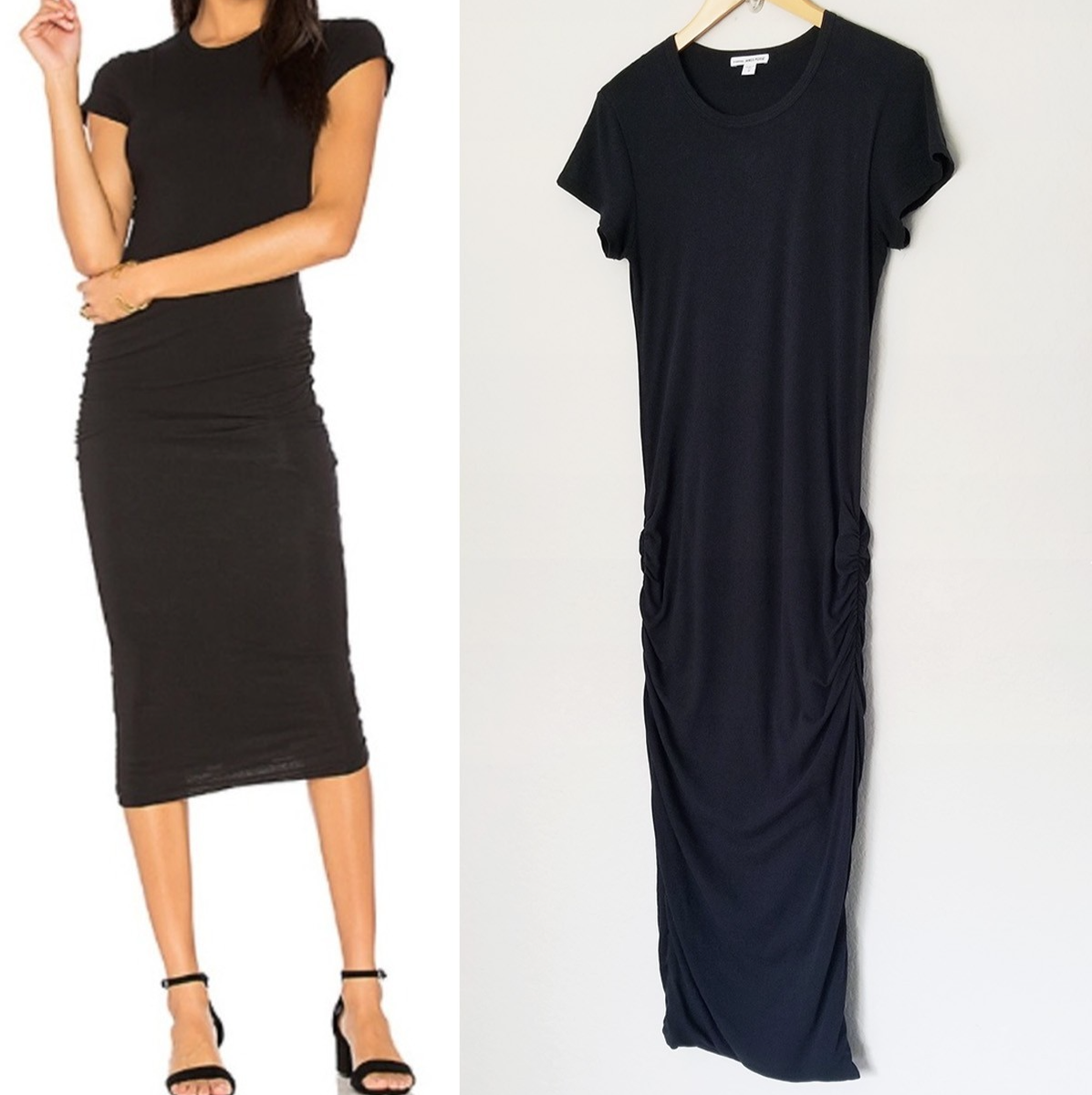 James Perse Classic Skinny T-Shirt Dress M 2 Black Ruched Stretch  Minimalist USA | eBay