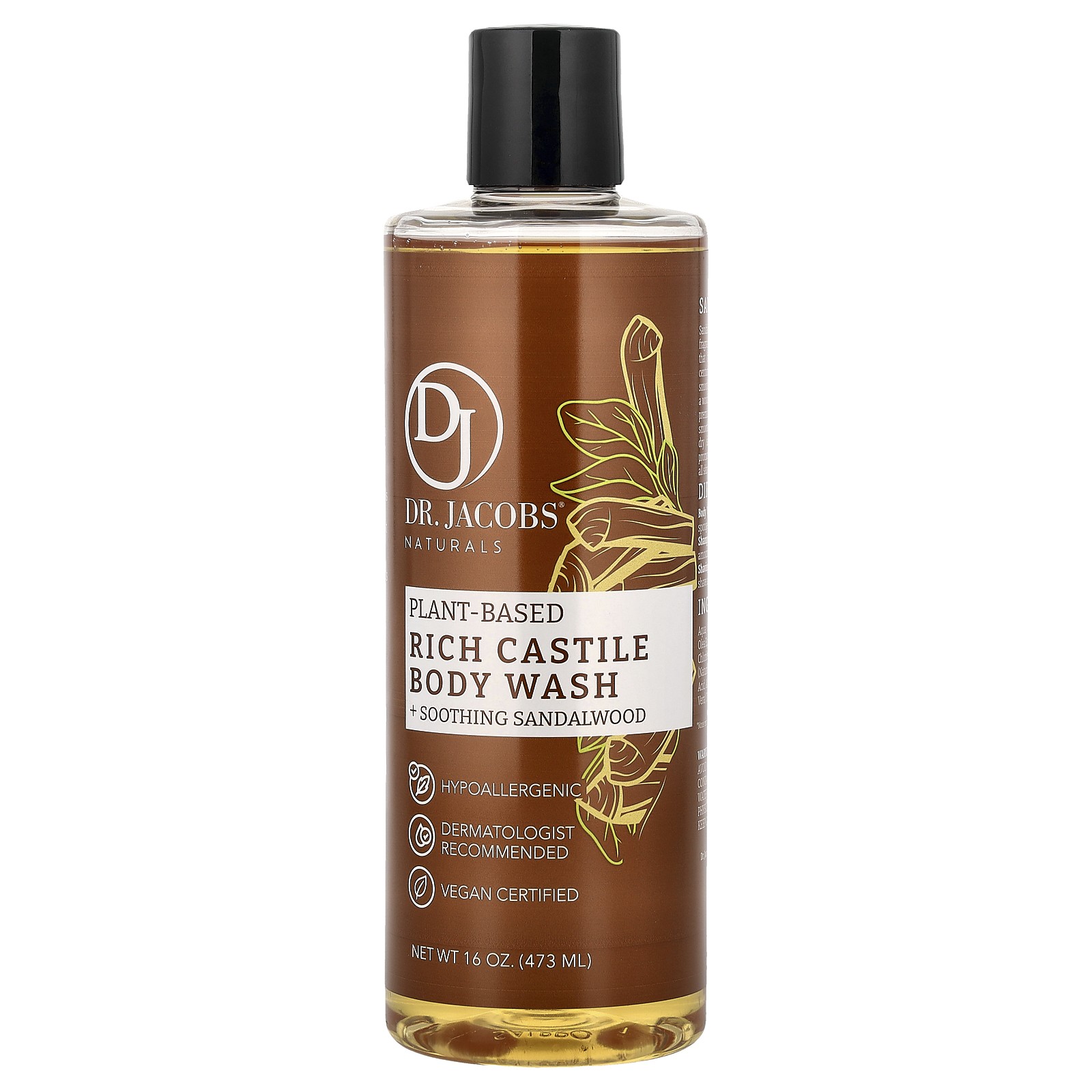 Plant-Based Rich Castile Body Wash, Soothing Sandalwood, 16 oz (473 ml)