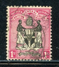 BRITISH CENTRAL AFRICA 25 SG25 Used 1895 1sh red & blk Coat of Arms No Wmk CV$43