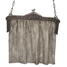 Antique Sterling Silver Mesh Purse France 204g   Art Nouveau   Fast Ship
