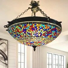 Handmade Turkish Mosaic Ceiling Light Colorful Stained Glass Hanging Lamp Decor