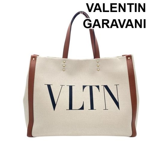 Valentino Garavani VLTN Canvas Tote Bag Ivory Rockstud Gold Logo Print Unisex