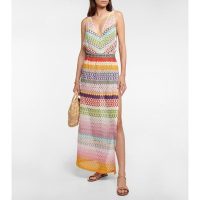 MISSONI Metallic Crochet Knit High-rise Maxi Skirt Multicolored Slit  Coverup M | eBay