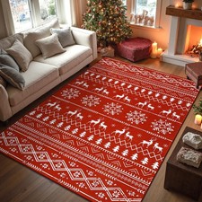Christmas Area Rug 5x7, Non-Slip Washable Snowflake Living Room Rug with Rubb...