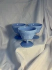 VINTAGE DELPHITE POWDER BLUE DEPRESSION GLASS CUSTARD CUPS WITH PEDESTAL RETRO
