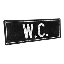Black W.C Metal Sign; Wall Decor for Bath and Laundry