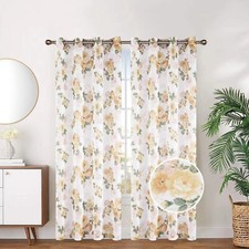 Organza Sheer Floral Foil Grommet Top Window Curtain Panel Drape 81068